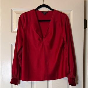 Banana Republic Red V-Neck Satin Blouse